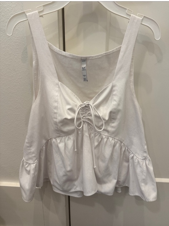 Zara Tops - Zara White Lace-Up Peplum Tank Top -
